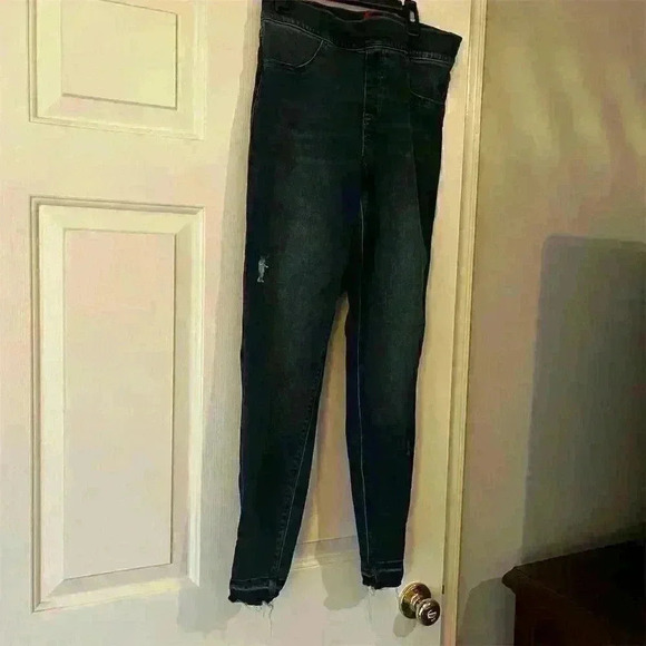 SPANX Women's Ankle Skinny Jeans Medium Distressed Blue Denim Pull-On Stretchy - Picture 2 of 13